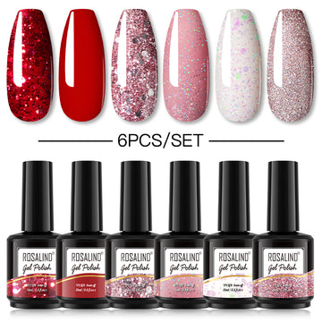 ROSALIND Gel Nail Polish 6Pcs/Set For Manicure Nails Art UV Gel Need Base Top Coat Vernis Semi permanent Nail Polish 15ML